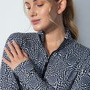 DS Kyoto Black and White Print Long Sleeve Polo Shirt