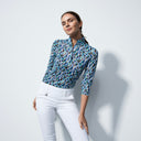 DS Digne Blue Abstract Print 3/4 Sleeve Mesh Polo Shirt