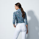 DS Digne Blue Abstract Print 3/4 Sleeve Mesh Polo Shirt