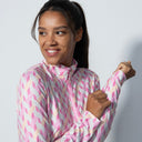 DS Perugia Pink Geometric Print Long Sleeve Polo Shirt