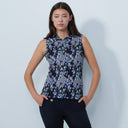 DS Art Modern Stripe Print Sleeveless Polo Shirt