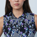 DS Art Modern Stripe Print Sleeveless Polo Shirt