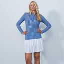 DS Art Modern Geo Blue Print Long Sleeve Polo Shirt