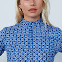 DS Art Modern Geo Blue Print Long Sleeve Polo Shirt