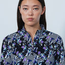 DS Art Modern Stripe Print Long Sleeve Polo Shirt