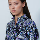 DS Art Modern Stripe Print Long Sleeve Polo Shirt