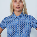 DS Art Modern Geo Blue Print Short Sleeve Polo Shirt