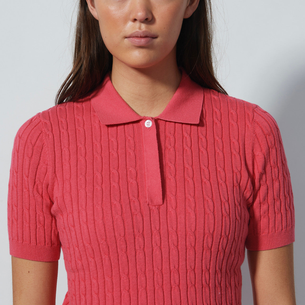 DS Intense Coral Cable Knit Short Sleeve Polo Shirt S25 | Daily
