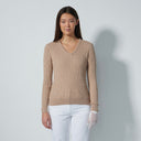 DS Raw Beige Cable Knit V-Neck Sweater