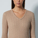 DS Raw Beige Cable Knit V-Neck Sweater