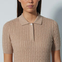 DS Raw Beige Cable Knit Short Sleeve Polo Shirt