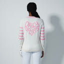 DS Arracas White V-Neck Sweater with Pink Stripes