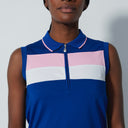 DS Cecilio Power Blue Pink Color Block Sleeveless Polo Shirt