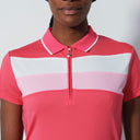 DS Cecilio Intense Coral Pink Color Block Cap Sleeve Polo Shirt