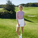 DS Digne Pink Geometric Print 3/4 Sleeve Mesh Polo Shirt