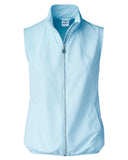 Light blue sleeveless jacket on a white background