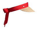 Straw visor with a red ribbon on a white background