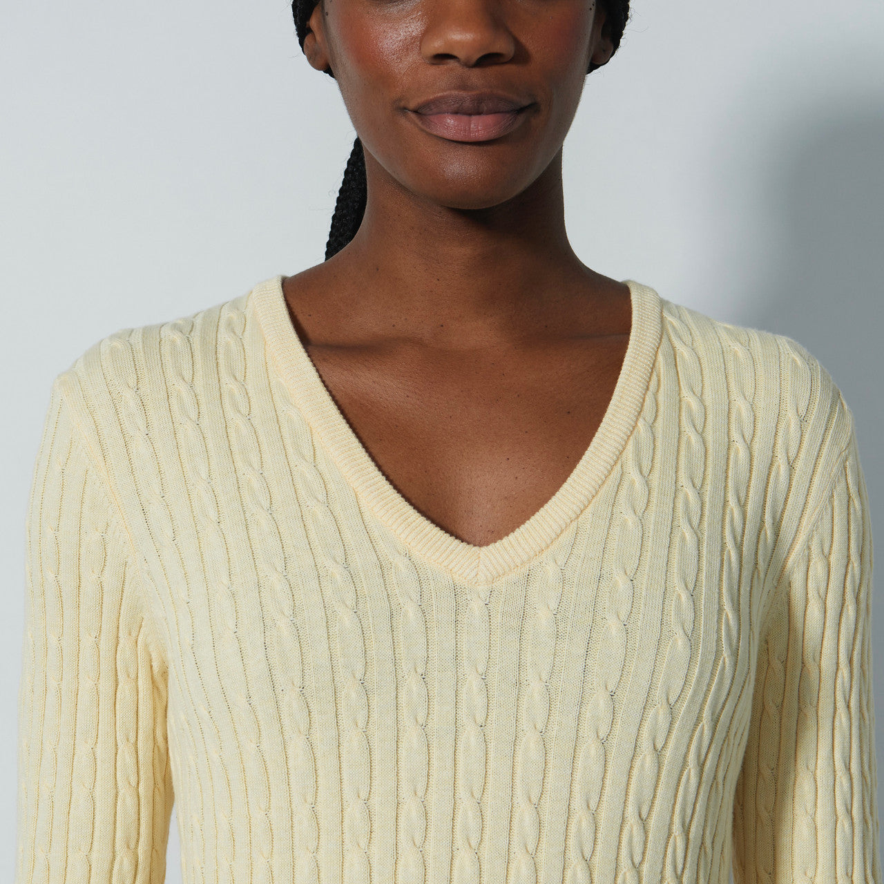 DS Light Yellow Cable Knit V-Neck Sweater | Daily Sports USA