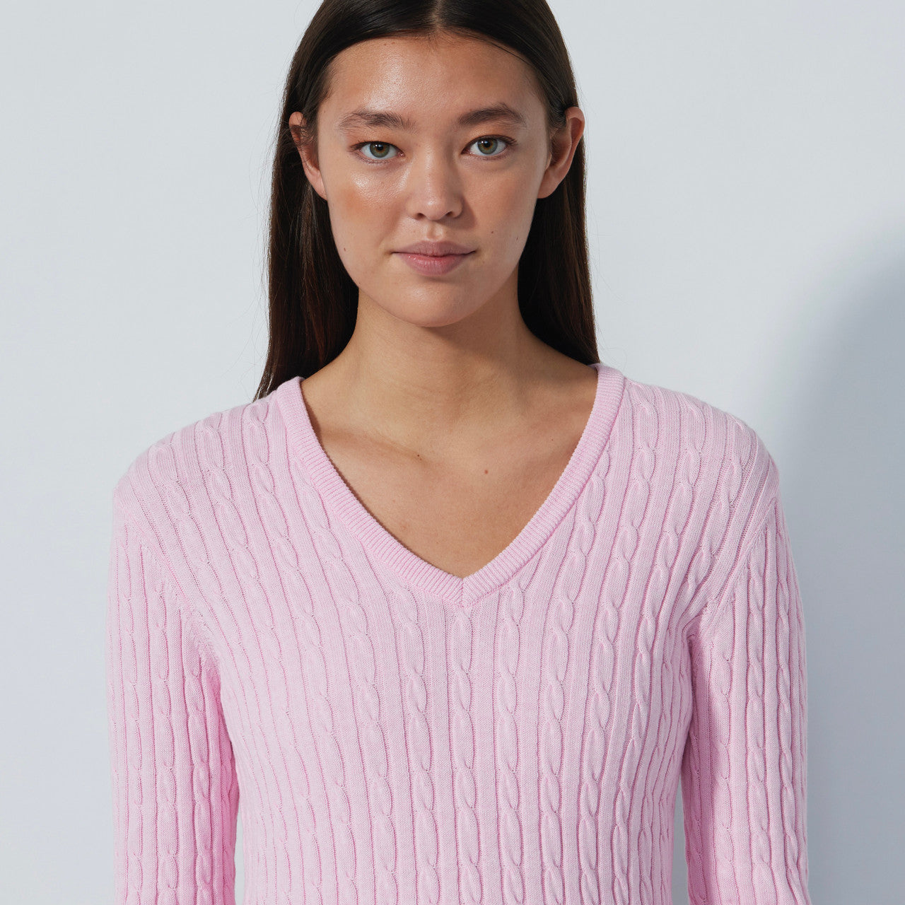 Madelene Pink Cable Knit V-Neck Sweater – Daily Sports USA