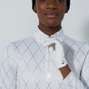 DS Tempo White and Gold Metallic Argyle Print Long Sleeve Shirt