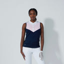 DS Match Navy Pink Color Block Sleeveless Polo Shirt