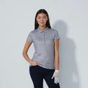 DS Sheermotion Mosaic Medley Navy Pink Print Cap Sleeve Polo Shirt