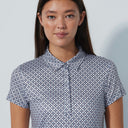 DS Sheermotion Mosaic Medley Navy Pink Print Cap Sleeve Polo Shirt