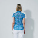 DS Breeze Water Bloom Blue Print Cap Sleeve Mesh Polo Shirt