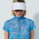 DS Breeze Water Bloom Blue Print Cap Sleeve Mesh Polo Shirt