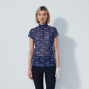 DS Breeze Dot Argyle Navy Pink Print Cap Sleeve Mesh Polo Shirt