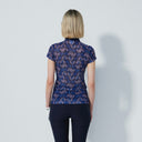 DS Breeze Dot Argyle Navy Pink Print Cap Sleeve Mesh Polo Shirt