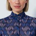 DS Breeze Dot Argyle Navy Pink Print Cap Sleeve Mesh Polo Shirt