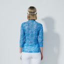 DS Breeze Water Bloom Blue Print 3/4 Sleeve Mesh Polo Shirt