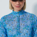 DS Breeze Water Bloom Blue Print 3/4 Sleeve Mesh Polo Shirt