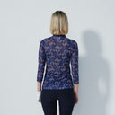 DS Breeze Dot Argyle Navy Pink Print 3/4 Sleeve Mesh Polo Shirt