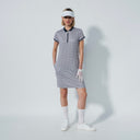 DS Mosaic Navy Pink Print Cap Sleeve Dress