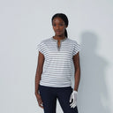 DS Itami Taupe Stripe Print Cap Sleeve Polo Shirt