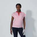 DS Itami Intense Coral Stripe Print Cap Sleeve Polo Shirt