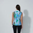 DS Stripe Fusion Blue Print Sleeveless Polo Shirt