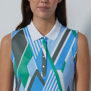 DS Stripe Fusion Blue Print Sleeveless Polo Shirt