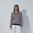 DS Jacquard Navy and Pink Mosaic Harmony Print Sweater
