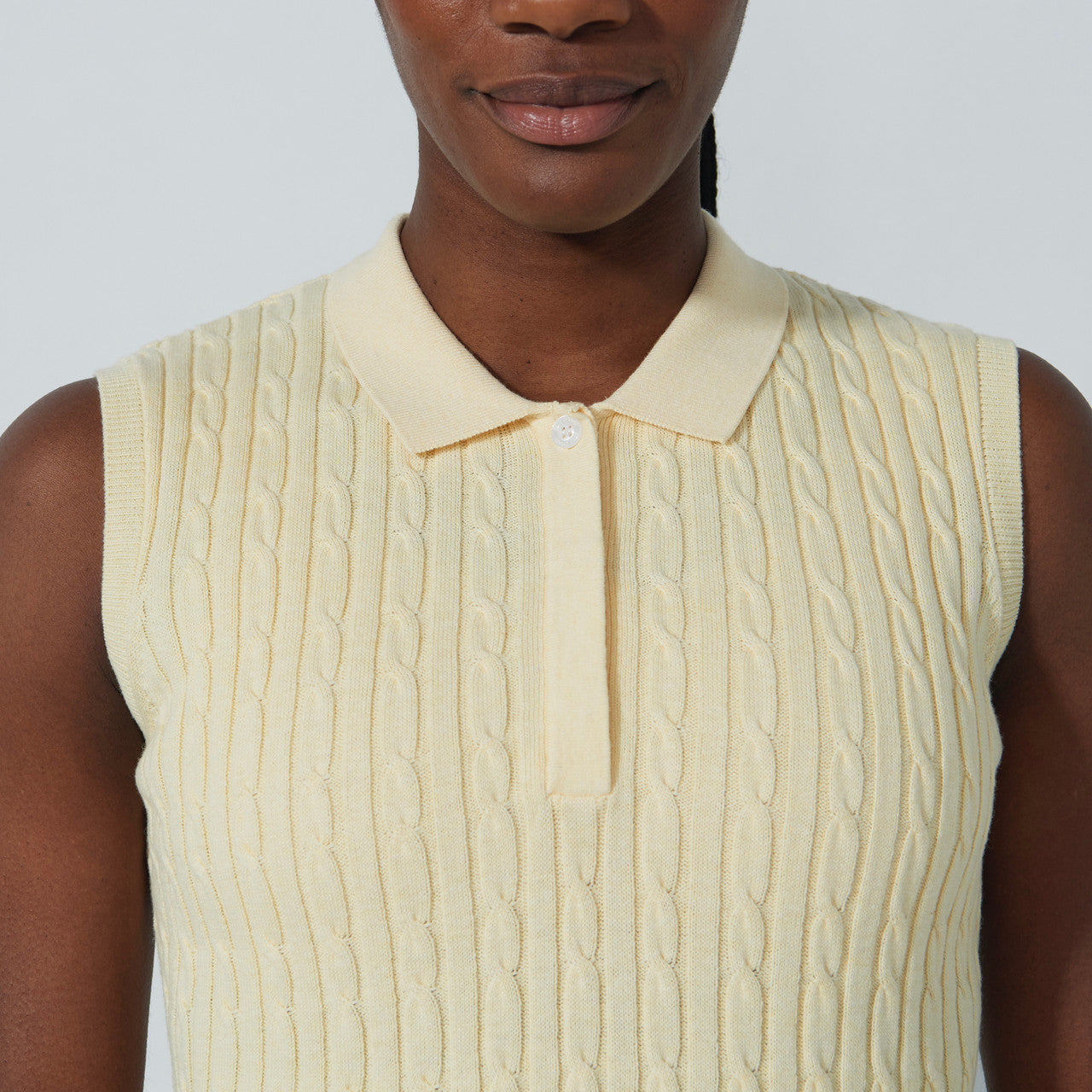 DS Light Yellow Cable Knit Sleeveless Polo Shirt | Daily Sports USA