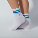 DS Miyako Blue Green Stripe White Socks - Pack of 2
