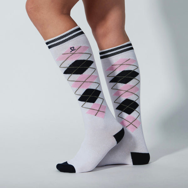 DS Pink Navy Argyle Knee Socks