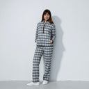 DS Nowra Gray and White Plaid Fleece Long Sleeve Top